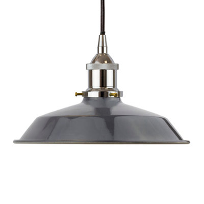 Slate Grey Small Trinity Metal Painted Dome Pendant Light With Nickle Lamp Holder And Black Round CableSe Home from B&Q
