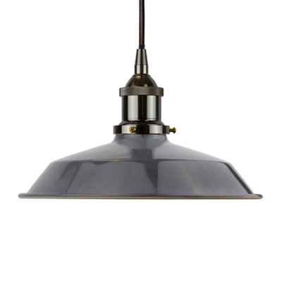 Slate Grey Small Trinity Metal Painted Dome Pendant Light With Black Nickel Lamp Holder And Black Round CableSe Home from B&Q