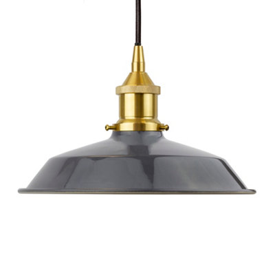 Slate Grey Small Trinity Metal Painted Dome Pendant Light With Polished Brass Lamp Holder And Black Round CableSe Home from B&Q