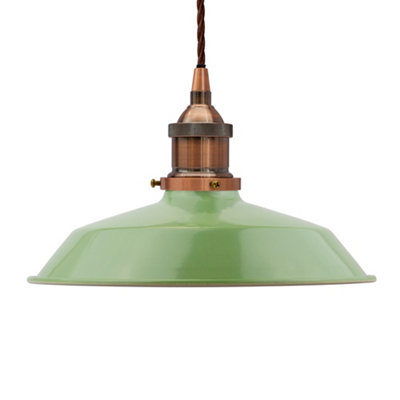 Mint Green Small Trinity Metal Painted Dome Pendant Light With Antique Copper Lamp Holder And Brown Twisted CableSe Home from B&Q
