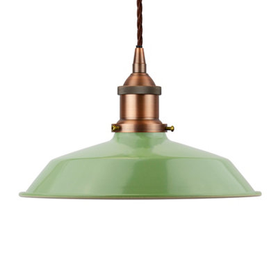 Mint Green Small Trinity Metal Painted Dome Pendant Light With Matt Antique Copper Lamp Holder And Brown Twisted CableSe Home from B&Q