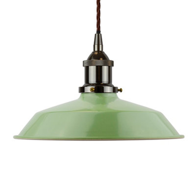 Mint Green Small Trinity Metal Painted Dome Pendant Light With Black Nickel Lamp Holder And Brown Twisted CableSe Home from B&Q