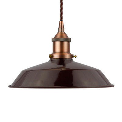 Burgundy Red Small Trinity Metal Painted Dome Pendant Light With Matt Antique Copper Lamp Holder And Brown Twisted CableSe Home from B&Q