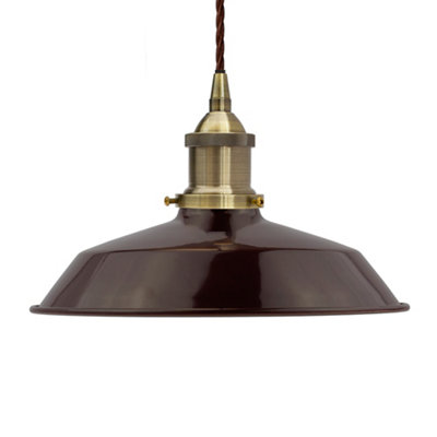 Burgundy Red Small Trinity Metal Painted Dome Pendant Light With Antique Brass Lamp Holder And Brown Twisted CableSe Home from B&Q
