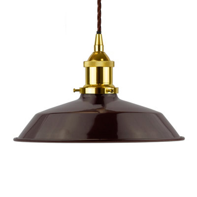 Burgundy Red Small Trinity Metal Painted Dome Pendant Light With Gold Lamp Holder And Brown Twisted CableSe Home from B&Q