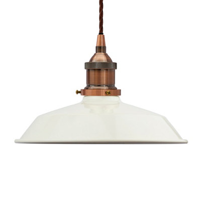 Clay White Small Trinity Metal Painted Dome Pendant Light With Antique Copper Lamp Holder And Brown Twisted CableSe Home from B&Q