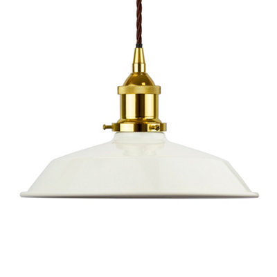 Clay White Small Trinity Metal Painted Dome Pendant Light With Gold Lamp Holder And Brown Twisted CableSe Home from B&Q