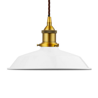 White Small Trinity Metal Painted Dome Pendant Light With Antique Gold Lamp Holder And Brown Twisted CableSe Home from B&Q