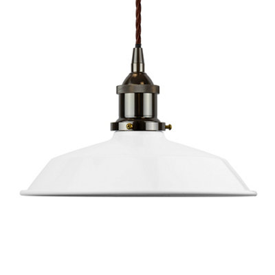 White Small Trinity Metal Painted Dome Pendant Light With Black Nickel Lamp Holder And Brown Twisted CableSe Home from B&Q