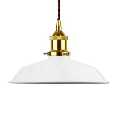 White Small Trinity Metal Painted Dome Pendant Light With Gold Lamp Holder And Brown Twisted CableSe Home from B&Q