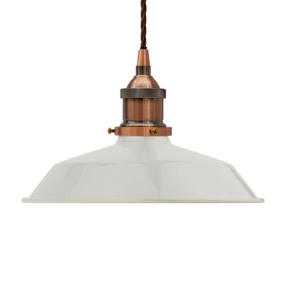 Pale Grey Small Trinity Metal Painted Dome Pendant Light With Antique Copper Lamp Holder And Brown Twisted CableSe Home from B&Q