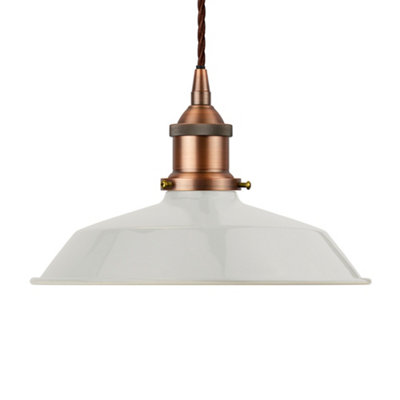 Pale Grey Small Trinity Metal Painted Dome Pendant Light With Matt Antique Copper Lamp Holder And Brown Twisted CableSe Home from B&Q
