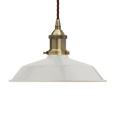 Pale Grey Small Trinity Metal Painted Dome Pendant Light With Antique Brass Lamp Holder And Brown Twisted CableSe Home from B&Q