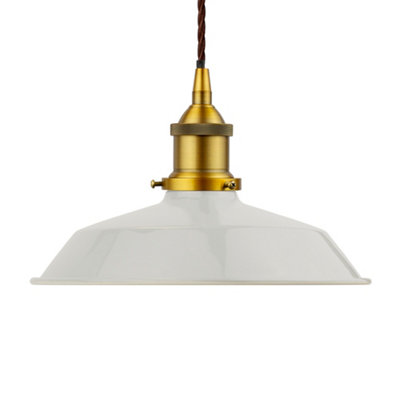 Pale Grey Small Trinity Metal Painted Dome Pendant Light With Antique Gold Lamp Holder And Brown Twisted CableSe Home from B&Q