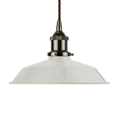 Pale Grey Small Trinity Metal Painted Dome Pendant Light With Black Nickel Lamp Holder And Brown Twisted CableSe Home from B&Q