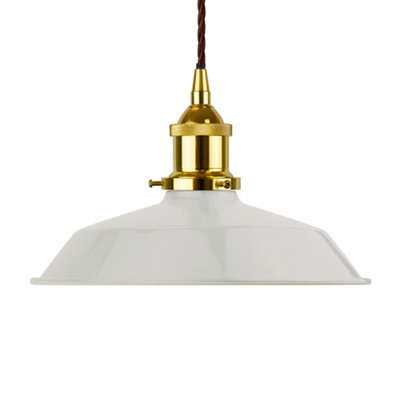 Pale Grey Small Trinity Metal Painted Dome Pendant Light With Gold Lamp Holder And Brown Twisted CableSe Home from B&Q