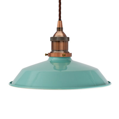 Duck Egg Blue Small Trinity Metal Painted Dome Pendant Light With Antique Copper Lamp Holder And Brown Twisted CableSe Home from B&Q