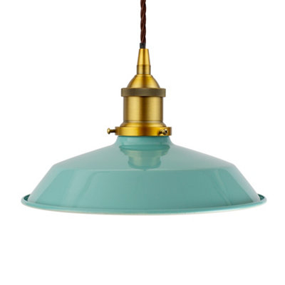 Duck Egg Blue Small Trinity Metal Painted Dome Pendant Light With Antique Gold Lamp Holder And Brown Twisted CableSe Home from B&Q
