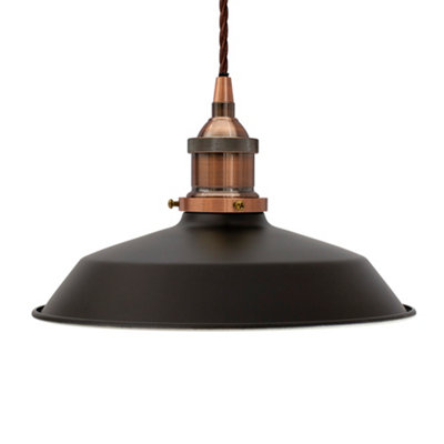 Matt Black Small Trinity Metal Painted Dome Pendant Light With Antique Copper Lamp Holder And Brown Twisted CableSe Home from B&Q