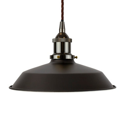 Matt Black Small Trinity Metal Painted Dome Pendant Light With Black Nickel Lamp Holder And Brown Twisted CableSe Home from B&Q