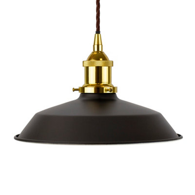Matt Black Small Trinity Metal Painted Dome Pendant Light With Gold Lamp Holder And Brown Twisted CableSe Home from B&Q
