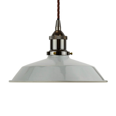 French Grey Small Trinity Metal Painted Dome Pendant Light With Black Nickel Lamp Holder And Brown Twisted CableSe Home from B&Q