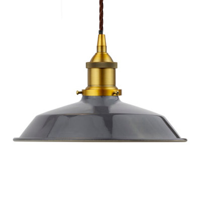 Slate Grey Small Trinity Metal Painted Dome Pendant Light With Antique Gold Lamp Holder And Brown Twisted CableSe Home from B&Q