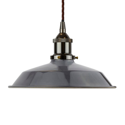 Slate Grey Small Trinity Metal Painted Dome Pendant Light With Black Nickel Lamp Holder And Brown Twisted CableSe Home from B&Q