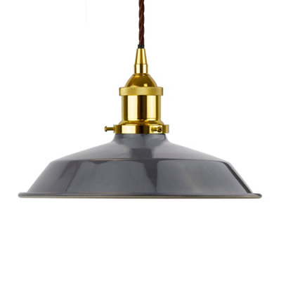 Slate Grey Small Trinity Metal Painted Dome Pendant Light With Gold Lamp Holder And Brown Twisted CableSe Home from B&Q