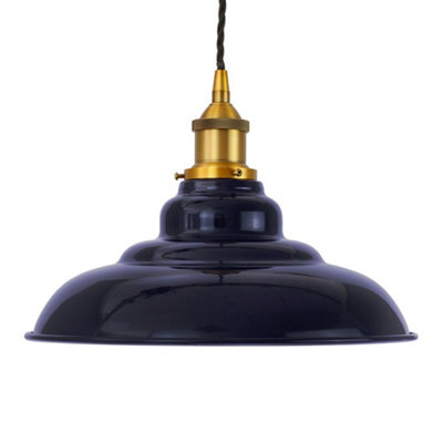 Navy Blue St Edmund's Painted Dome Pendant Light With Antique Gold Lamp Holder And Black Twisted CableSe Home from B&Q