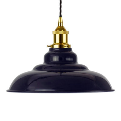 Navy Blue St Edmund's Painted Dome Pendant Light With Polished Brass Lamp Holder And Black Twisted CableSe Home from B&Q