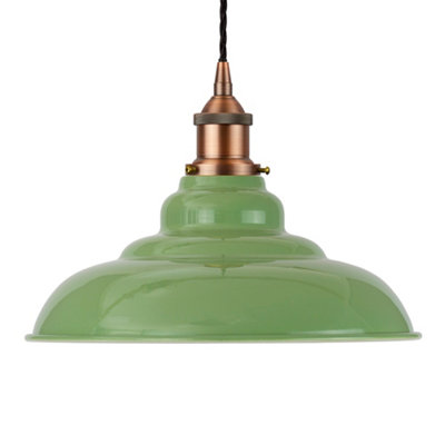 Mint Green St Edmund's Painted Dome Pendant Light With Matt Antique Copper Lamp Holder And Black Twisted CableSe Home from B&Q