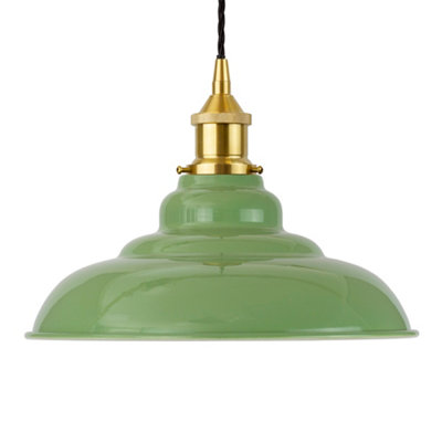 Mint Green St Edmund's Painted Dome Pendant Light With Polished Brass Lamp Holder And Black Twisted CableSe Home from B&Q