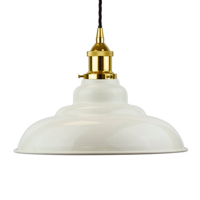 Clay White St Edmund's Painted Dome Pendant Light With Gold Lamp Holder And Black Twisted CableSe Home from B&Q