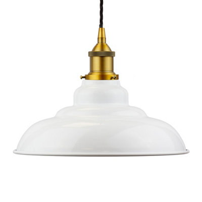White St Edmund's Painted Dome Pendant Light With Antique Gold Lamp Holder And Black Twisted CableSe Home from B&Q