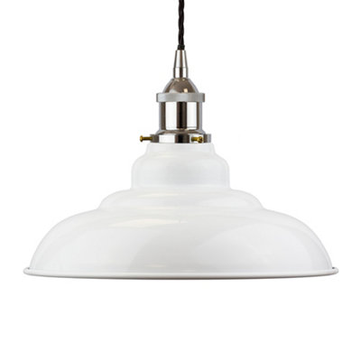 White St Edmund's Painted Dome Pendant Light With Nickel Lamp Holder And Black Twisted CableSe Home from B&Q