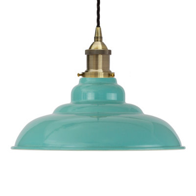 Duck Egg Blue St Edmund's Painted Dome Pendant Light With Antique Brass Lamp Holder And Black Twisted CableSe Home from B&Q