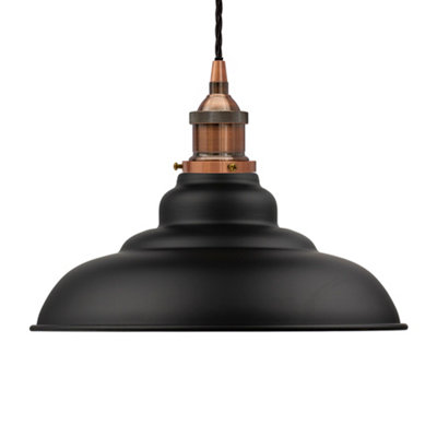 Matt Black St Edmund's Painted Dome Pendant Light With Antique Copper Lamp Holder And Black Twisted CableSe Home from B&Q