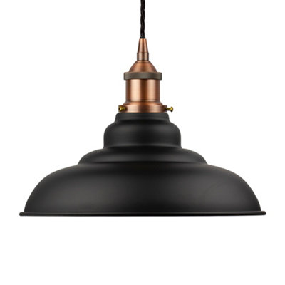 Matt Black St Edmund's Painted Dome Pendant Light With Matt Antique Copper Lamp Holder And Black Twisted CableSe Home from B&Q