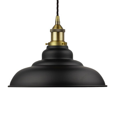 Matt Black St Edmund's Painted Dome Pendant Light With Matt Antique Brass Lamp Holder And Black Twisted CableSe Home from B&Q