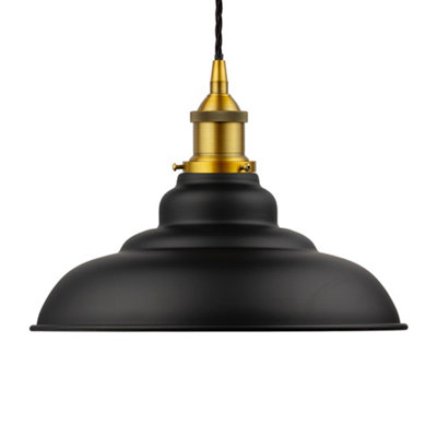 Matt Black St Edmund's Painted Dome Pendant Light With Antique Gold Lamp Holder And Black Twisted CableSe Home from B&Q