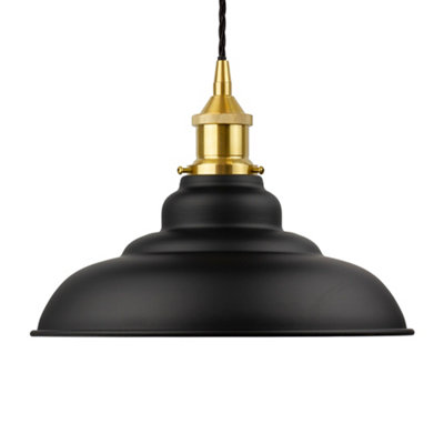 Matt Black St Edmund's Painted Dome Pendant Light With Polished Brass Lamp Holder And Black Twisted CableSe Home from B&Q
