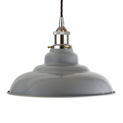 French Grey St Edmund's Painted Dome Pendant Light With Nickel Lamp Holder And Black Twisted CableSe Home from B&Q