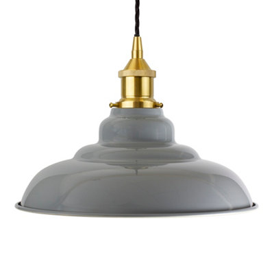French Grey St Edmund's Painted Dome Pendant Light With Polished Brass Lamp Holder And Black Twisted CableSe Home from B&Q