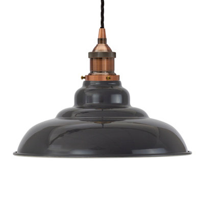 Slate Grey St Edmund's Painted Dome Pendant Light With Antique Copper Lamp Holder And Black Twisted CableSe Home from B&Q