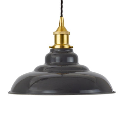 Slate Grey St Edmund's Painted Dome Pendant Light With Polished Brass Lamp Holder And Black Twisted CableSe Home from B&Q
