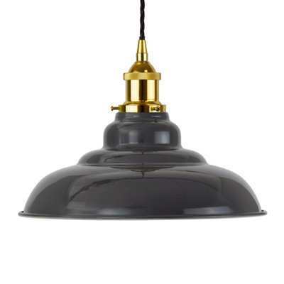 Slate Grey St Edmund's Painted Dome Pendant Light With Gold Lamp Holder And Black Twisted CableSe Home from B&Q