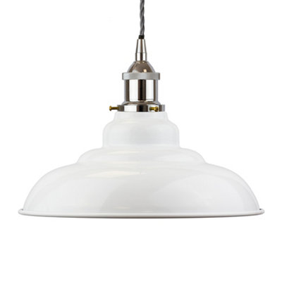 White St Edmund's Painted Dome Pendant Light With Nickel Lamp Holder And Grey Twisted CableSe Home from B&Q