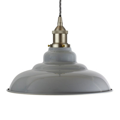 French Grey St Edmund's Painted Dome Pendant Light With Brushed Chrome Lamp Holder And Grey Twisted CableSe Home from B&Q