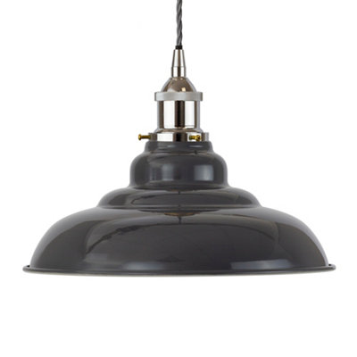Slate Grey St Edmund's Painted Dome Pendant Light With Nickel Lamp Holder And Grey Twisted CableSe Home from B&Q